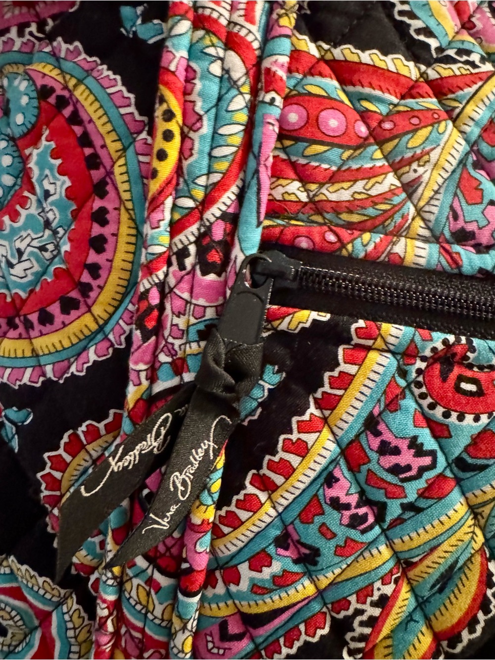 Vera Bradley Quilted Paisley Tote in Black, Turquoise & Hot Pink - Picture 4 of 5
